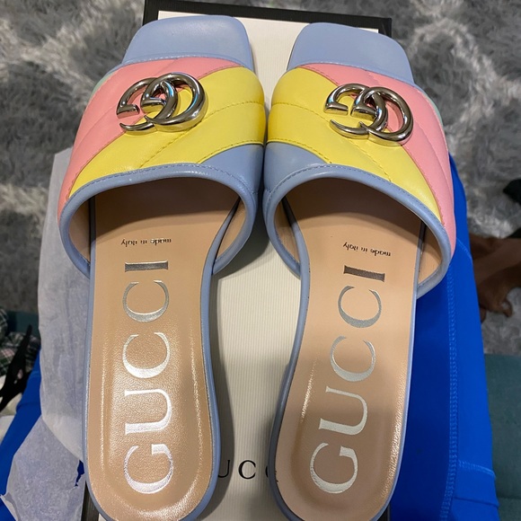 GUCCI Pastel Nappa Double G Matelasse Leather Sandals 37.5 - Picture 9 of 10